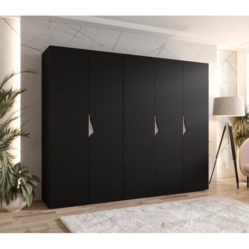 Široká šatníková skriňa 250 cm AMARIS 1 - čierna / kašmírové úchyty