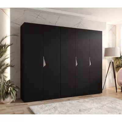 Široká šatníková skriňa 250 cm AMARIS 1 - čierna / kašmírové úchyty