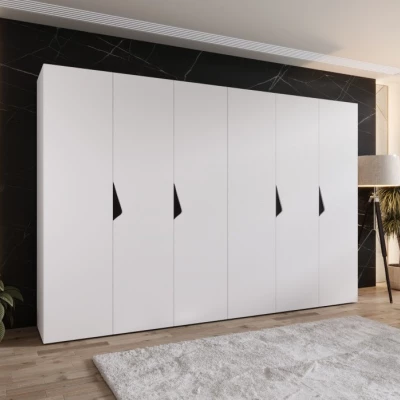 Elegantná šatníková skriňa 300 cm AMARIS 1 - biela / čierne úchyty