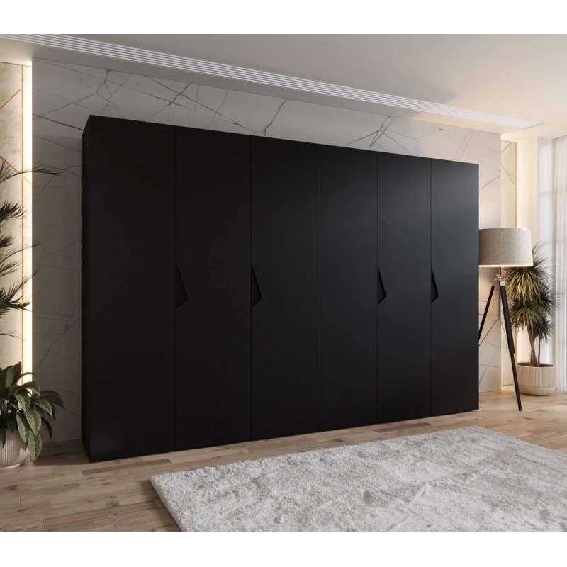 Elegantná šatníková skriňa 300 cm AMARIS 1 - čierna / čierne úchyty