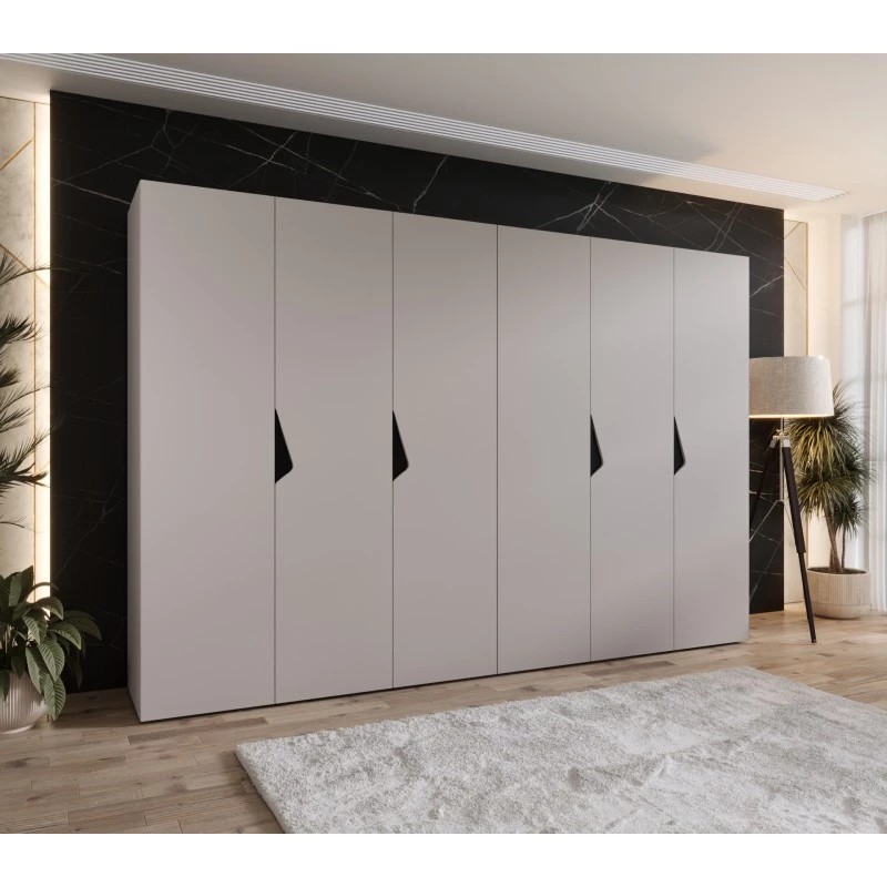 Elegantná šatníková skriňa 300 cm AMARIS 1 - kašmír / čierne úchyty