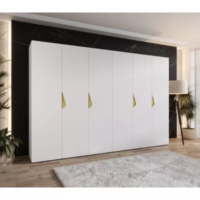 Elegantná šatníková skriňa 300 cm AMARIS 1 - biela / zlaté úchyty