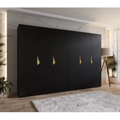 Elegantná šatníková skriňa 300 cm AMARIS 1 - čierna / zlaté úchyty