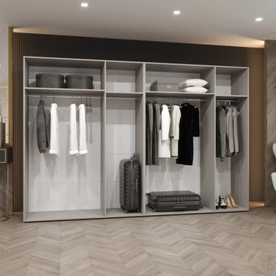 Elegantná šatníková skriňa 300 cm AMARIS 1 - kašmír / zlaté úchyty