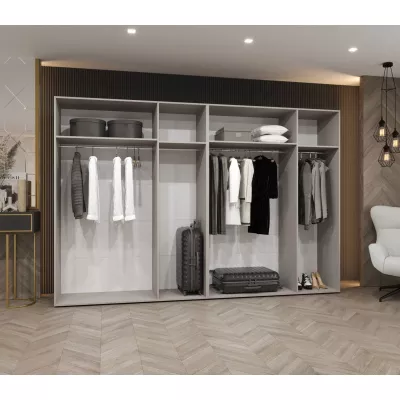 Elegantná šatníková skriňa 300 cm AMARIS 1 - biela / kašmírové úchyty