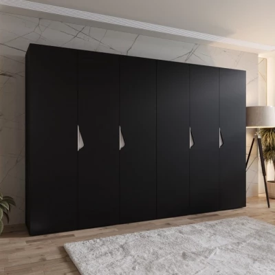 Elegantná šatníková skriňa 300 cm AMARIS 1 - čierna / kašmírové úchyty