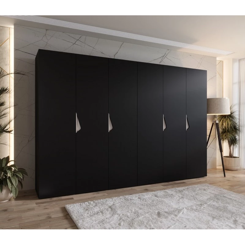 Elegantná šatníková skriňa 300 cm AMARIS 1 - čierna / kašmírové úchyty