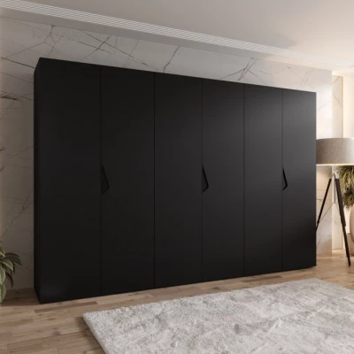 Veľká šatníková skriňa 300 cm AMARIS 1 - čierna / čierne úchyty