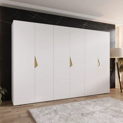 Veľká šatníková skriňa 300 cm AMARIS 1 - biela / zlaté úchyty