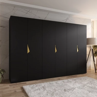 Veľká šatníková skriňa 300 cm AMARIS 1 - čierna / zlaté úchyty