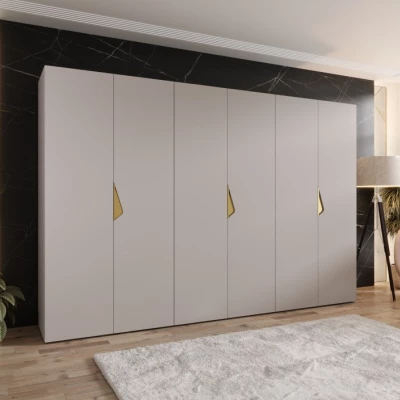 Veľká šatníková skriňa 300 cm AMARIS 1 - kašmír / zlaté úchyty