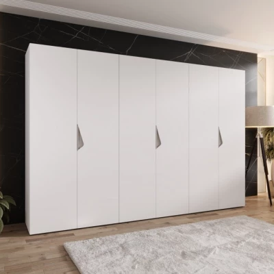 Veľká šatníková skriňa 300 cm AMARIS 1 - biela / kašmírové úchyty