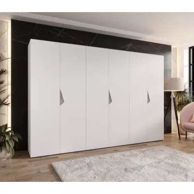 Veľká šatníková skriňa 300 cm AMARIS 1 - biela / kašmírové úchyty
