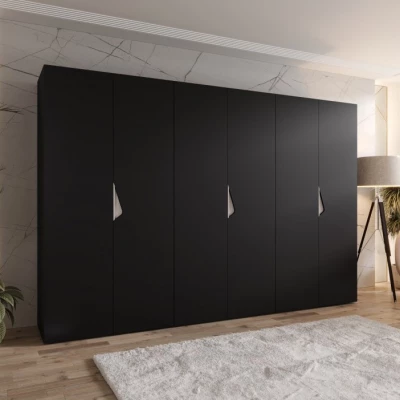 Veľká šatníková skriňa 300 cm AMARIS 1 - čierna / kašmírové úchyty