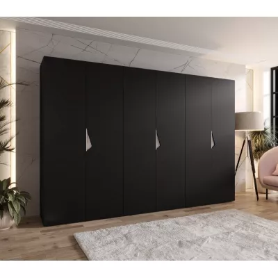 Veľká šatníková skriňa 300 cm AMARIS 1 - čierna / kašmírové úchyty
