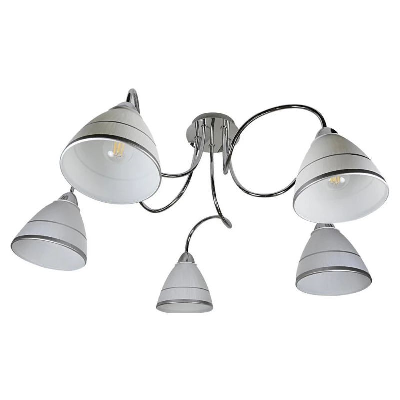 Moderné stropné päťramenné osvetlenie ELF - 5xE14, 40W, chrómované / biele
