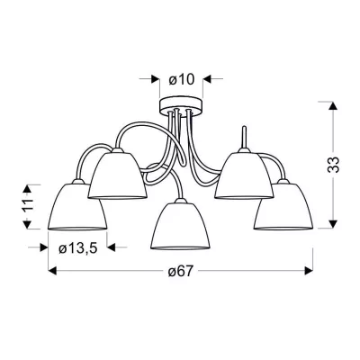 Moderné stropné päťramenné osvetlenie ELF - 5xE14, 40W, chrómované / biele
