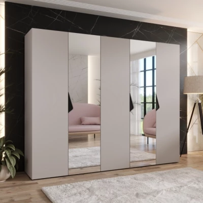 Široká šatníková skriňa 250 cm AMARIS 2 so zrkadlom - kašmír / čierne úchyty