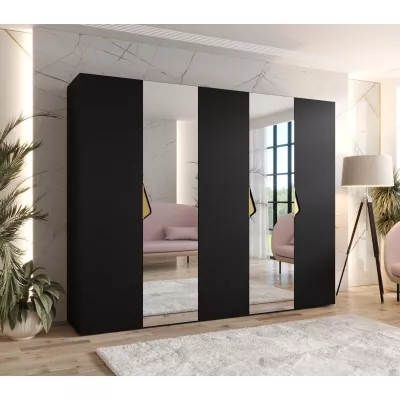 Široká šatníková skriňa 250 cm AMARIS 2 so zrkadlom - čierna / zlaté úchyty
