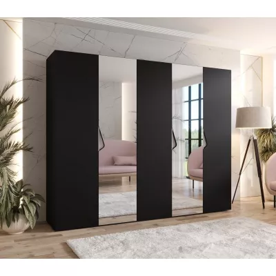 Široká šatníková skriňa 250 cm AMARIS 2 so zrkadlom - čierna / kašmírové úchyty