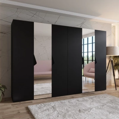 Elegantná zrkadlová skriňa 300 cm AMARIS 2 - čierna / čierne úchyty