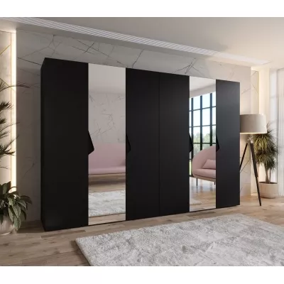 Elegantná zrkadlová skriňa 300 cm AMARIS 2 - čierna / čierne úchyty