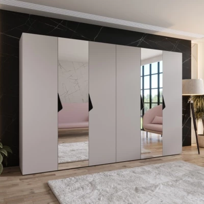 Elegantná zrkadlová skriňa 300 cm AMARIS 2 - kašmír / čierne úchyty