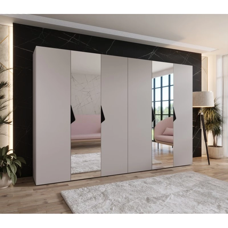 Elegantná zrkadlová skriňa 300 cm AMARIS 2 - kašmír / čierne úchyty