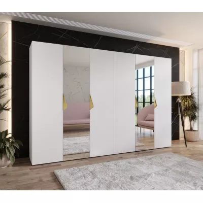 Elegantná zrkadlová skriňa 300 cm AMARIS 2 - biela / zlaté úchyty
