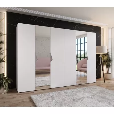 Elegantná zrkadlová skriňa 300 cm AMARIS 2 - biela / kašmírové úchyty