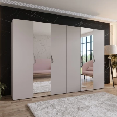 Elegantná zrkadlová skriňa 300 cm AMARIS 2 - kašmír / kašmírové úchyty