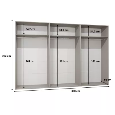 Veľká zrkadlová šatníková skriňa 300 cm AMARIS 2 - čierna / kašmírové úchyty