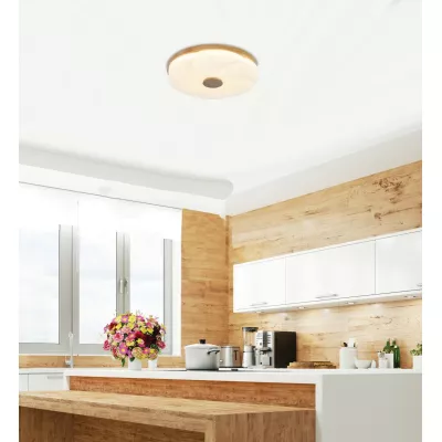 Drevené LED stropné svietidlo FIORINO - 24W, 4000K (denná biela), 39cm, hnedé / biele
