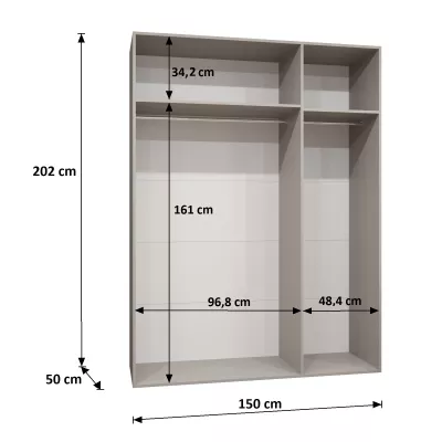 Zrkadlová šatníková skriňa 150 cm AMARIS 3 - čierna / čierne úchyty
