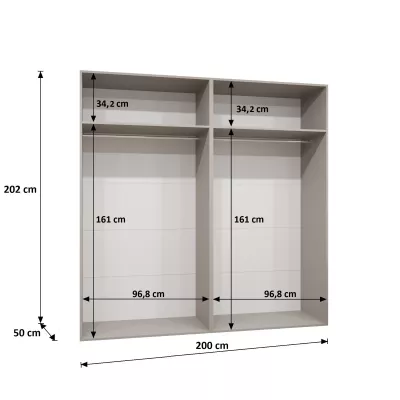 Štvordverová zrkadlová skriňa 200 cm AMARIS 3 - kašmír / čierne úchyty