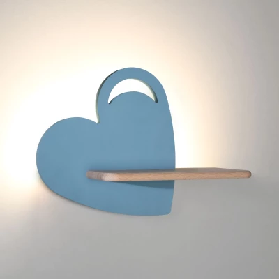 Detská nástenná LED lampička s poličkou HEART - 5W, 4000K (denná biela), modrá