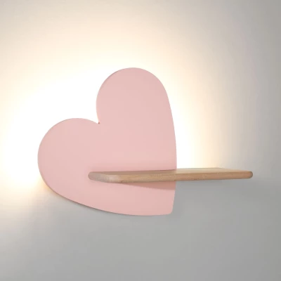 Detská nástenná LED lampička s poličkou HEART - 5W, 4000K (denná biela), ružová