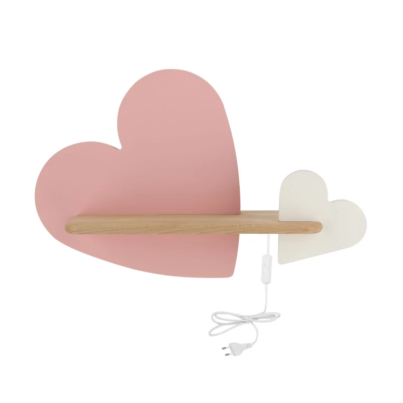 Detská LED nástenná lampa do zásuvky HEART - 5W, 4000K (denná biela), ružová/biela
