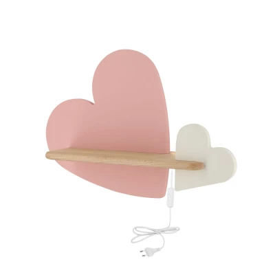 Detská LED nástenná lampa do zásuvky HEART - 5W, 4000K (denná biela), ružová/biela