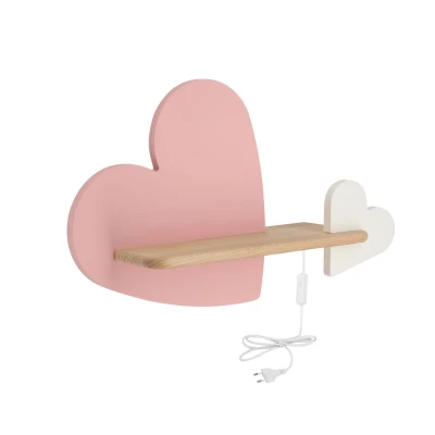 Detská LED nástenná lampa do zásuvky HEART - 5W, 4000K (denná biela), ružová/biela
