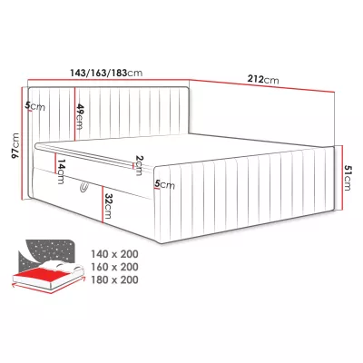 Kontinentálna manželská posteľ 140x200 VASHON 2 - šedá + topper ZADARMO