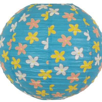 Papierové tienidlo KOKON - 35cm, guľa, kvetinové, modré / rôznofarebné
