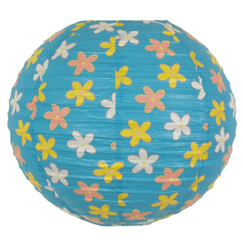 Papierové tienidlo KOKON - 35cm, guľa, kvetinové, modré / rôznofarebné
