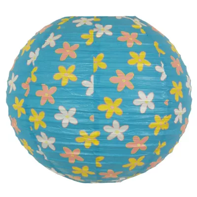 Papierové tienidlo KOKON - 35cm, guľa, kvetinové, modré / rôznofarebné