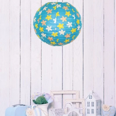 Papierové tienidlo KOKON - 35cm, guľa, kvetinové, modré / rôznofarebné