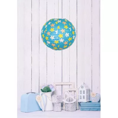 Papierové tienidlo KOKON - 35cm, guľa, kvetinové, modré / rôznofarebné
