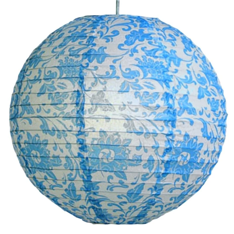 Papierové tienidlo KOKON - 35cm, guľa, kvetinové, modré