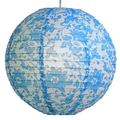 Papierové tienidlo KOKON - 35cm, guľa, kvetinové, modré