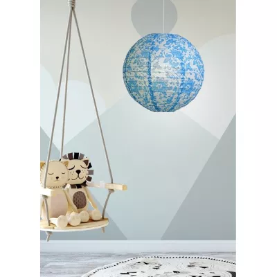 Papierové tienidlo KOKON - 35cm, guľa, kvetinové, modré