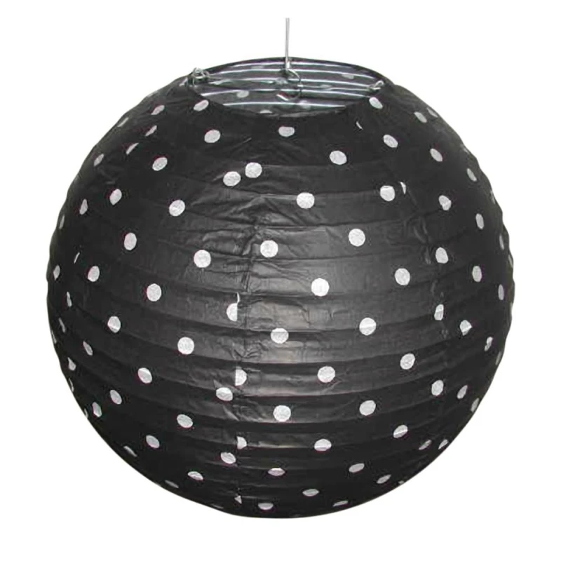 Papierové tienidlo KOKON - 35cm, guľa, bodky, čierne